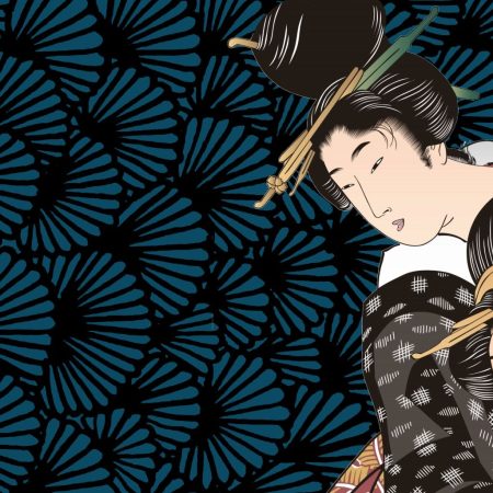 Tappeto Polivinile Ventagli Geisha Blu